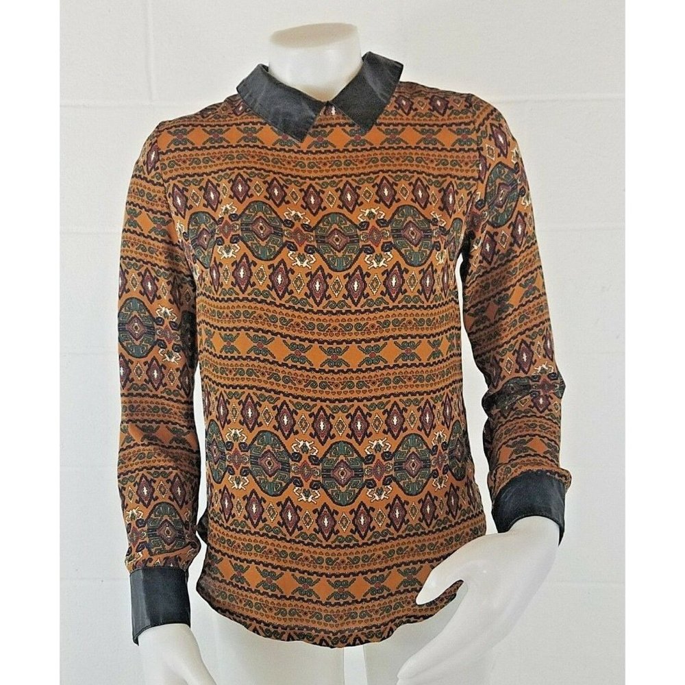 Women's Faux Leather Trim Brown Egyptian Print